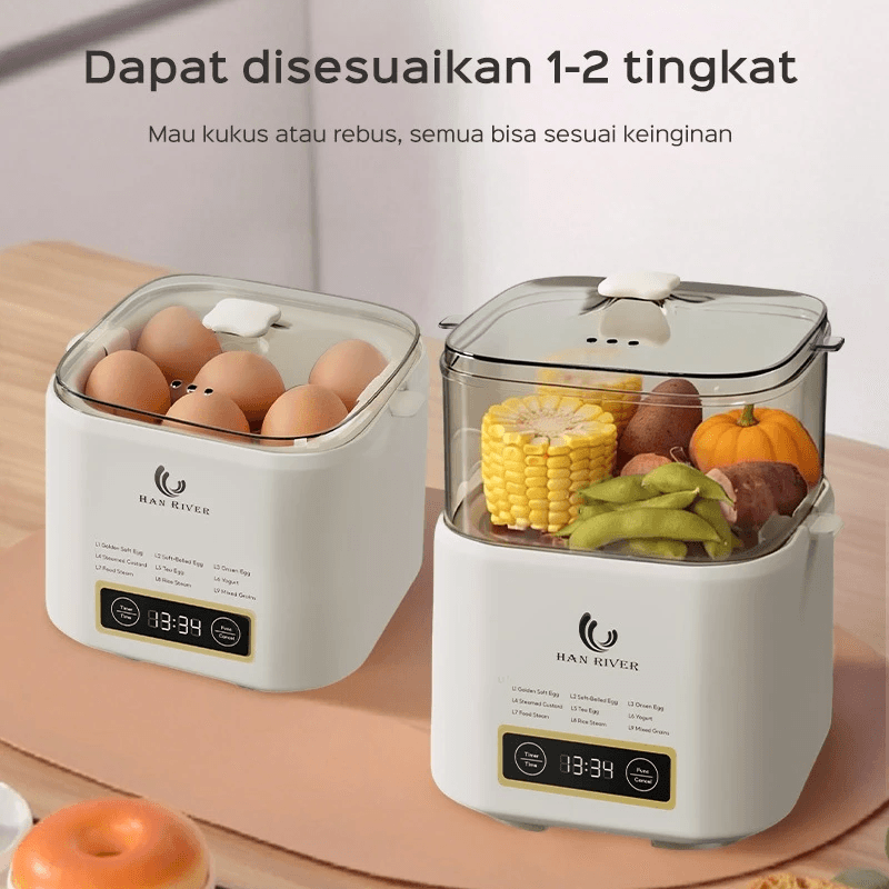 Han River Egg Cooker - Double Layer Atas Kukus Bawah Rebus